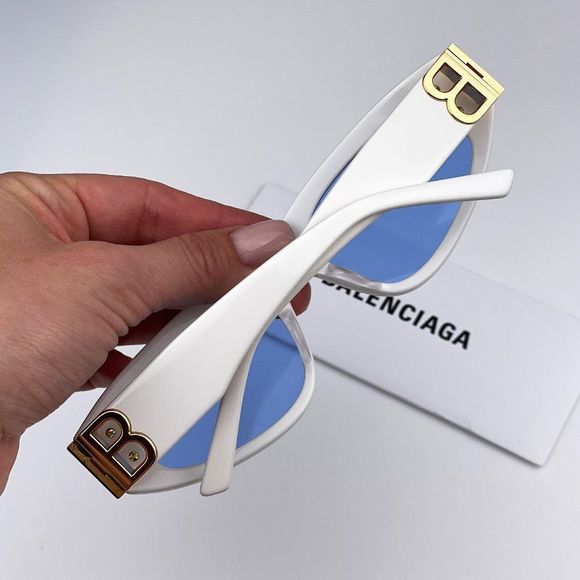 Balenciaga BB0095S 004 Sunglasses White Gold Logo Light Blue Cat Eye Unisex main image 11